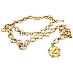 Chanel 80s Vintage Chain Belt with CC Medallion 