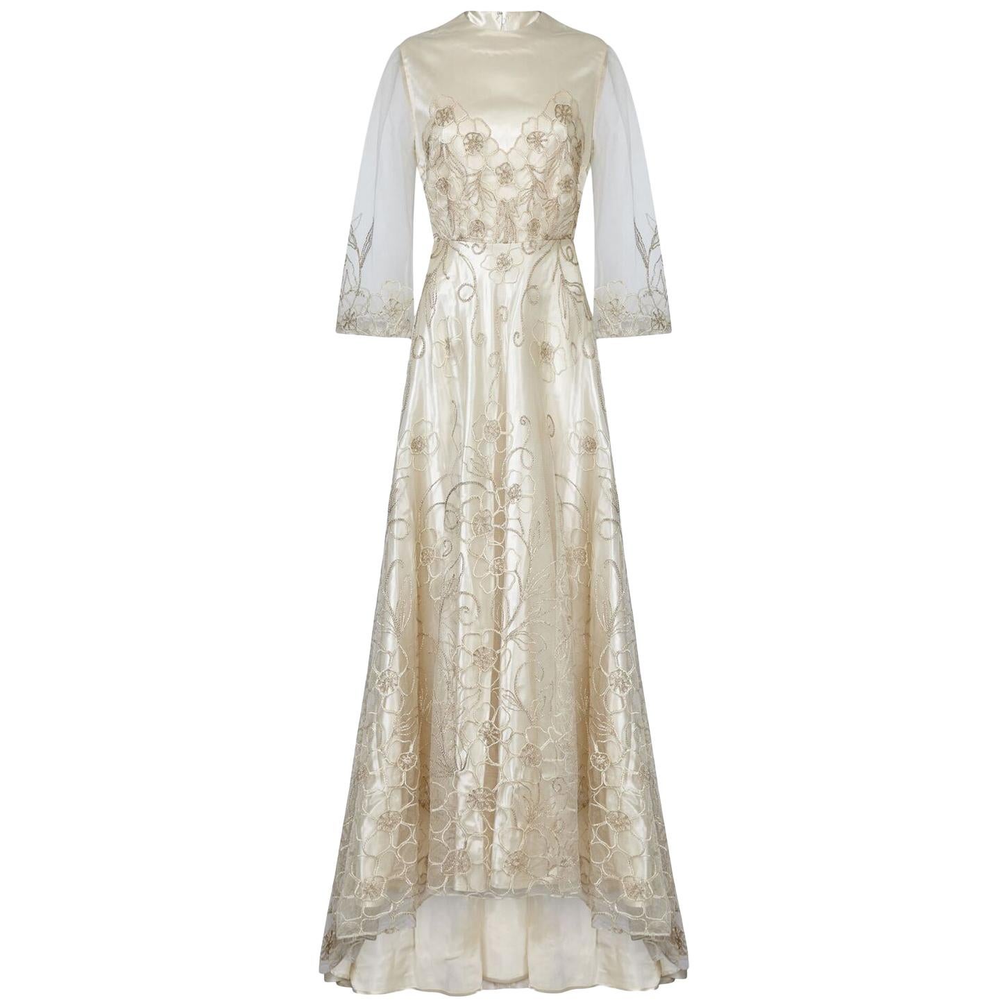 Late 1950s Ivory Wedding Dress With Delicate Embroidery Sold With Original Box