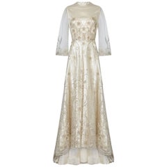 Late 1950s Ivory Wedding Dress With Delicate Embroidery Sold With Original Box