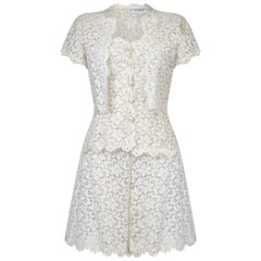 Vintage Yves Saint Laurent 1990s White Lace Three Piece Bridal Short Set