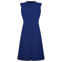 Christian Dior Patron Original Demi Couture 1960s Blue Heavy Linen Mod Dress