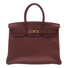 Hermes Rouge H Clemence Birkin 35cm Bag