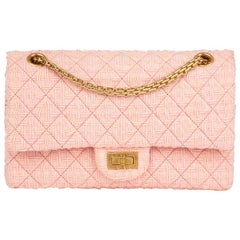 2017 Chanel Pink Quilted Tweed 2.55 Reissue 225 Double Flap Bag