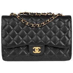 Chanel Black Quilted Caviar Leather Jumbo Classic Single Flap Bag, 2000s 