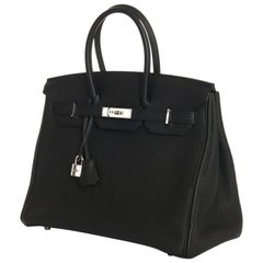 Hermes 35cm Black Fjord Leather Silver Palladium Hardware Birkin Bag 