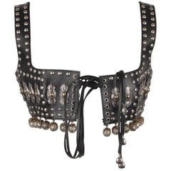 Alexander McQueen Black Leather Studded Bra Bustier Top