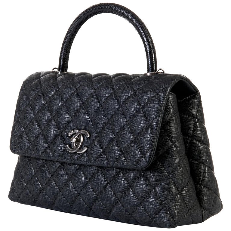 Chanel Maxi Quilted Caviar and Lizard 30cm Kelly Bag with Silver ...