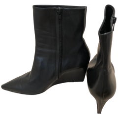 Gorgeous Balenciaga Black Leather Wedge Booties 41