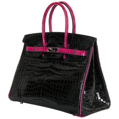 Hermes Limited Edition 35cm Shiny Black Crocodile Birkin Bag