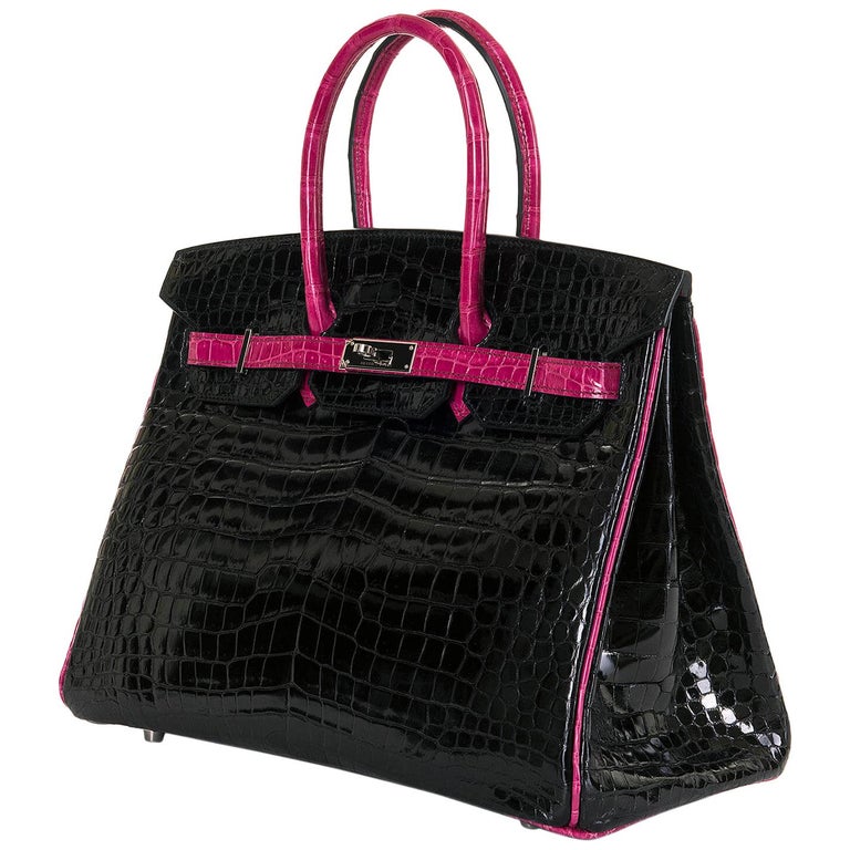Hermes Limited Edition 35cm Shiny Black Crocodile Birkin Bag at 1stDibs