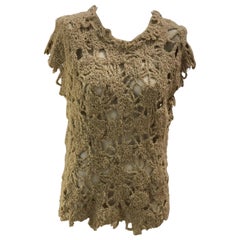 Brunello Cucinelli Linen Blend Open Knit Top with Flashes of Sequins M