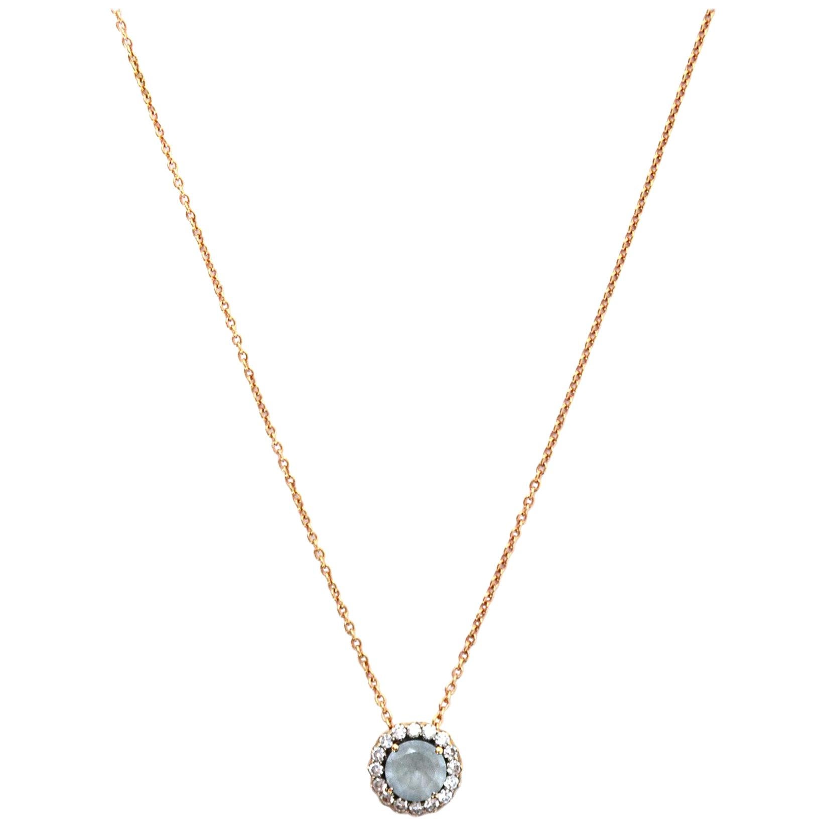 Selim Mouzannar 18K Rose Gold Chain Necklace w. Aquamarine & Diamond Pendant