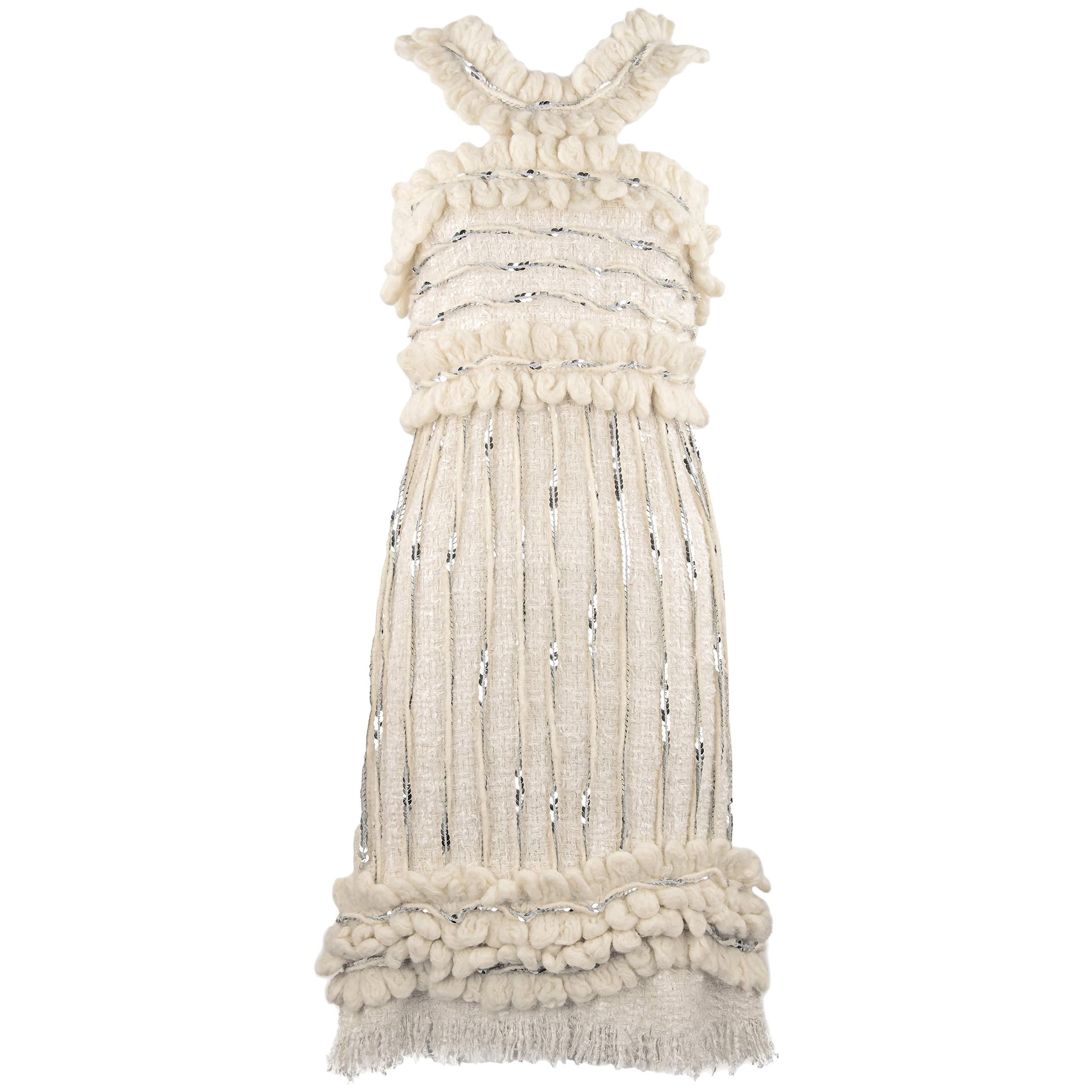 Chanel Ivory Dress with Silver Sequins  For Sale