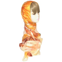 Vintage Lalique Tangerine and Ivory Les Jardins Translucent Silk Shawl