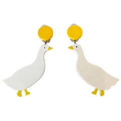 1970s Guillemette L'Hoir Paris Duck Galalith Earrings 