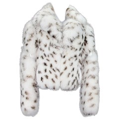 Retro New Versace Women's Real Fox Leather Leopard Print White Fur Jacket 46