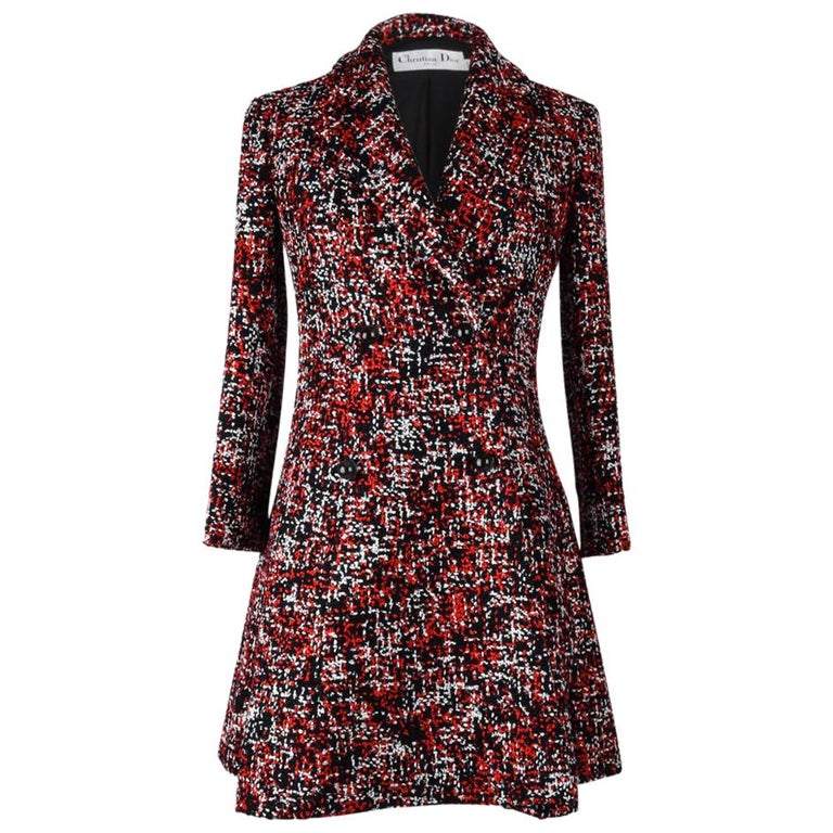 Christian Dior Coat Double Breast Multicolor Tweed fits 6 For Sale at ...