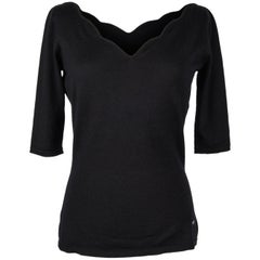 Christian Dior Top Black Cashmere Pullover Scallop Neckline 3/4 Sleeve