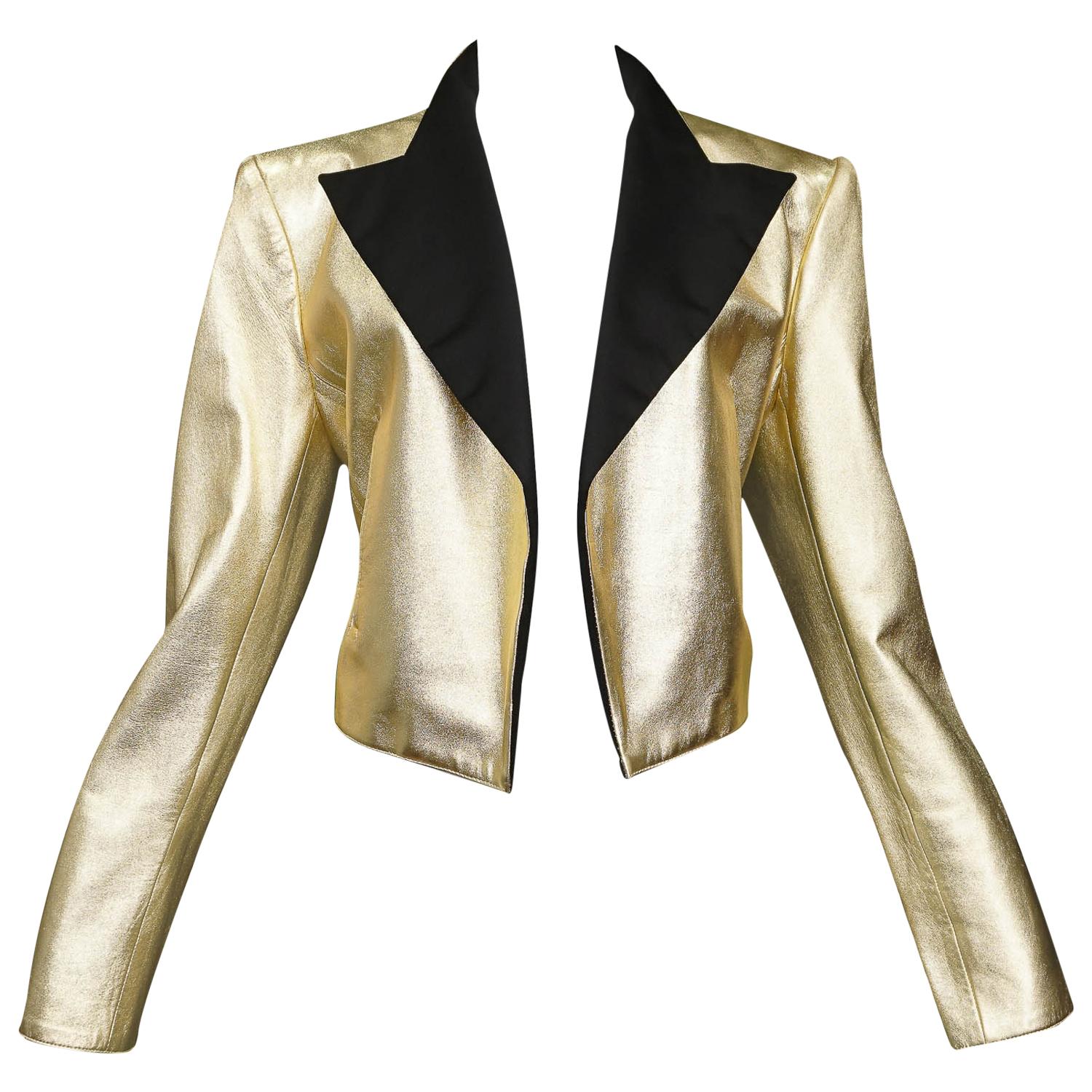 Yves Saint Laurent Vintage Gold Leather Tuxedo Jacket