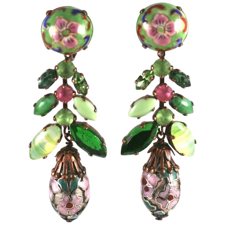 French Chinoiserie Pendant Earclips For Sale