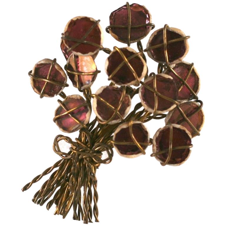Line Vautrin Mirror Mosaic Flower Bouquet Brooch For Sale
