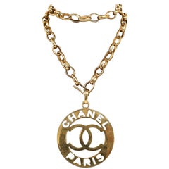 Vintage 1990s Chanel Gold CC Medallion Necklace