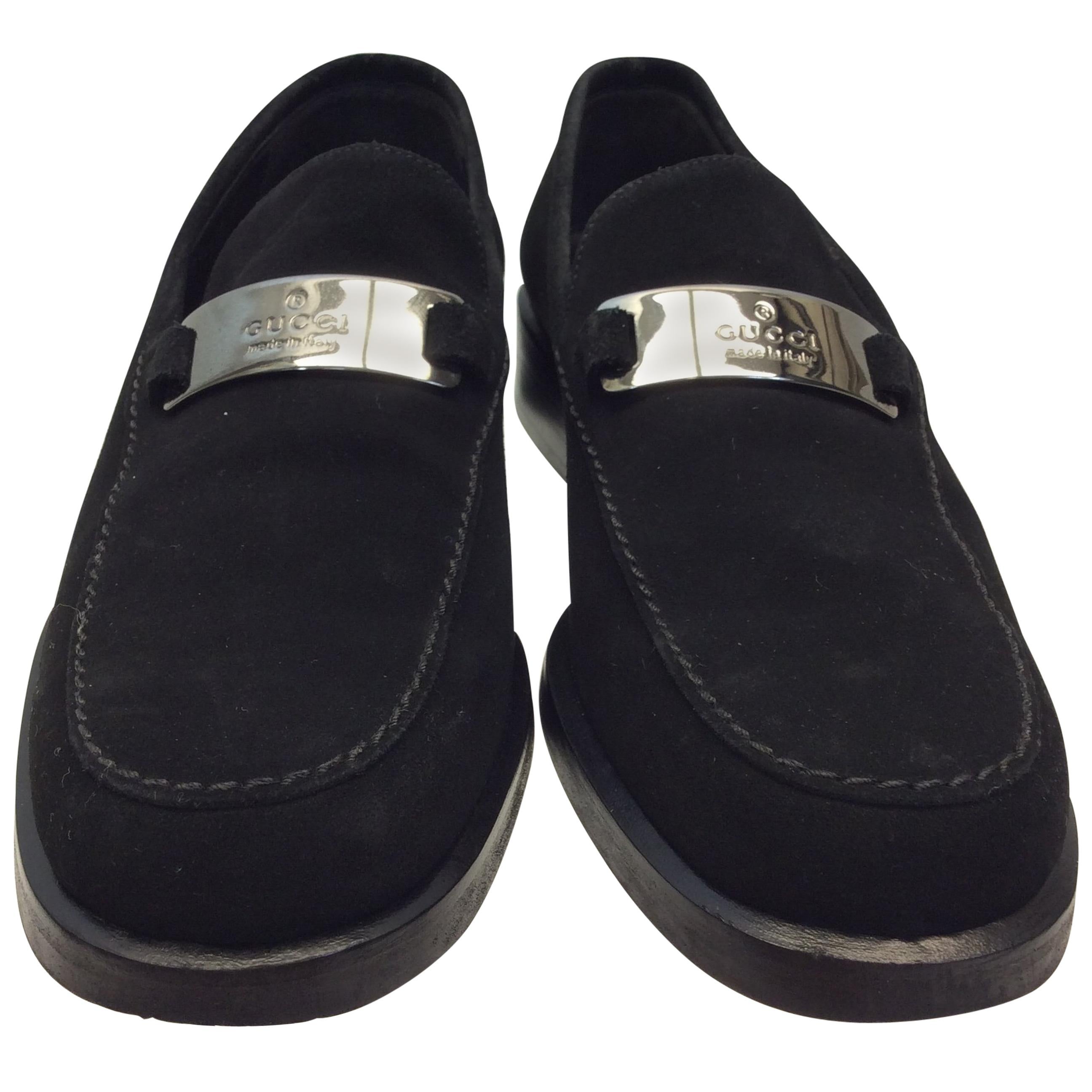 Gucci Black Suede Loafers with Silver Hardware For Sale at 1stDibs