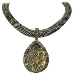 Stephen Dweck Sterling Silver Necklace Floral Topaz Intagalio 1990s