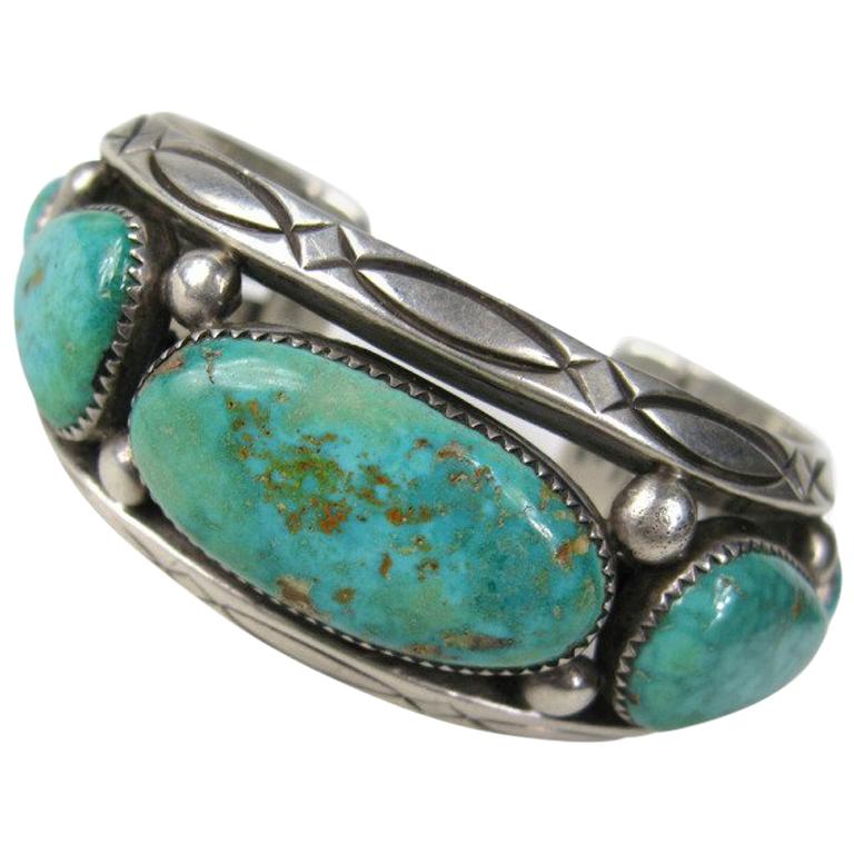 Southwestern Orville Tsinnie Navajo Silver Turquoise Cuff Bracelet