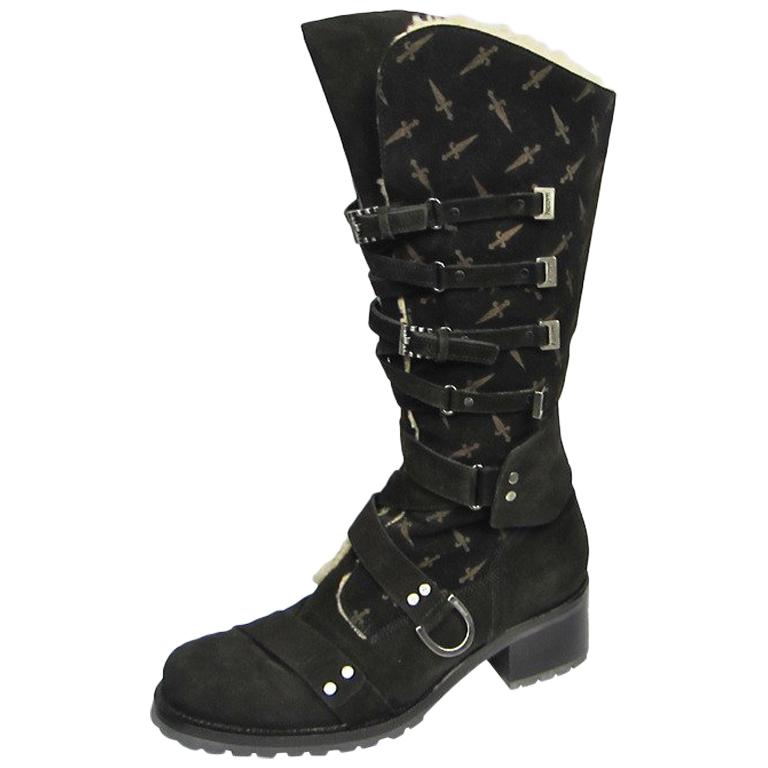 Cesare Paciotti  Buckle Strap Black Suede Boots In Box  For Sale
