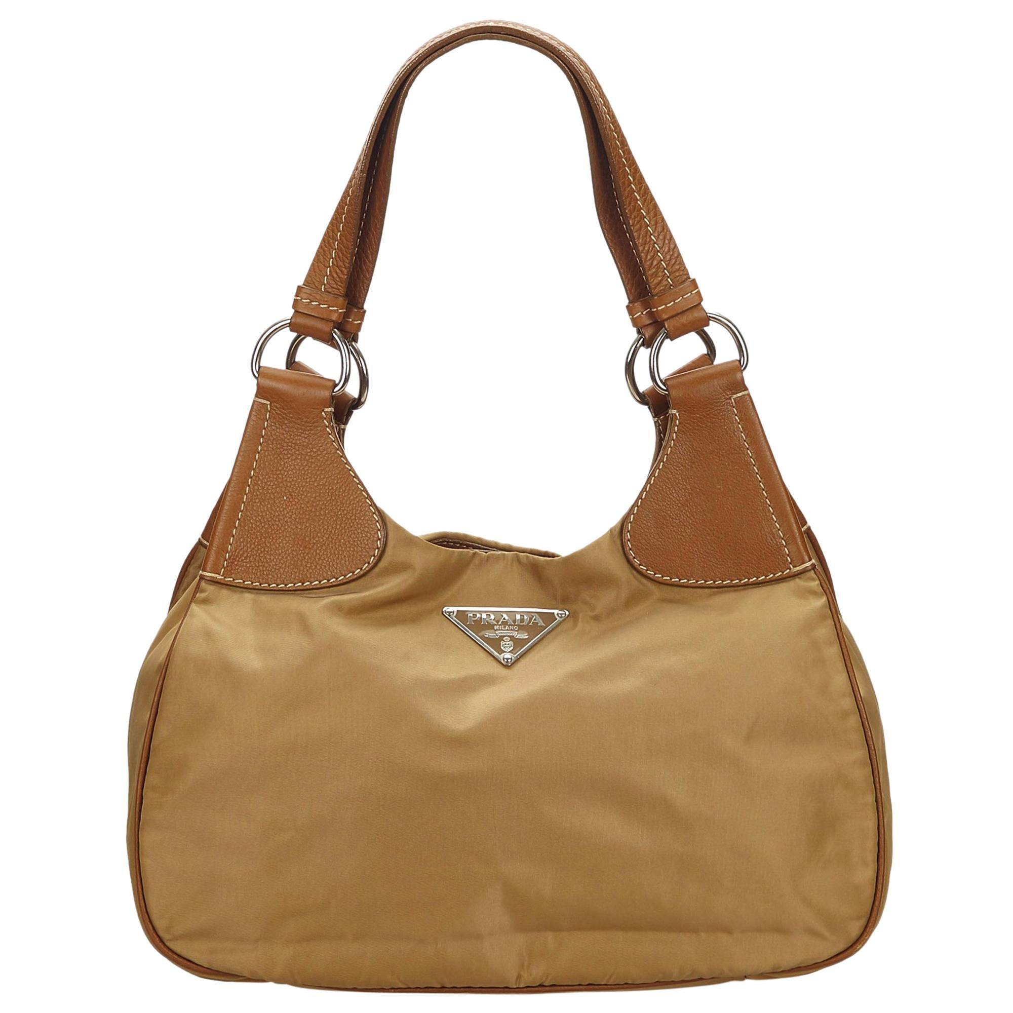 Prada Brown x Light Brown x Brown Nylon Shoulder Bag For Sale