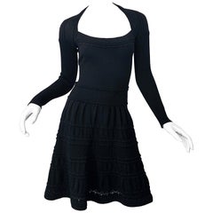 New w/ Tags D. Exterior Italian Made Black Lightweight Wool Knit Skater Dress