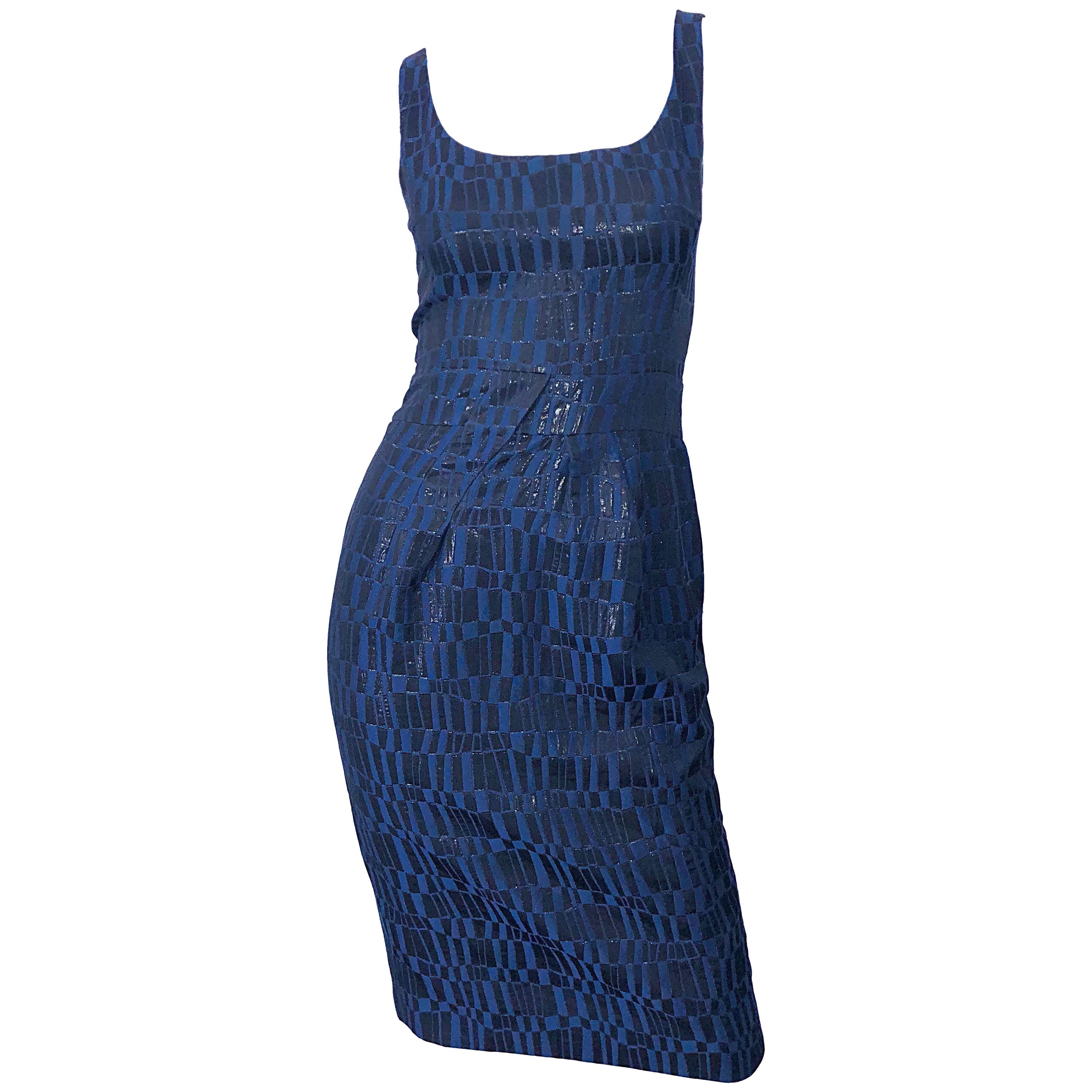 Michael Kors Collection Size 2 Navy Blue Black Metallic Sleeveless Sheath Dress