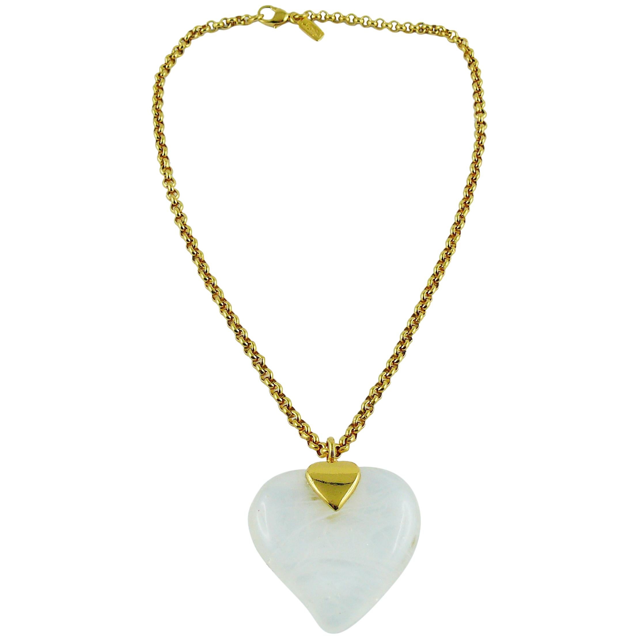 Yves Saint Laurent YSL Vintage Glass Heart Pendant Necklace