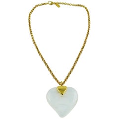 Yves Saint Laurent YSL Vintage Glass Heart Pendant Necklace