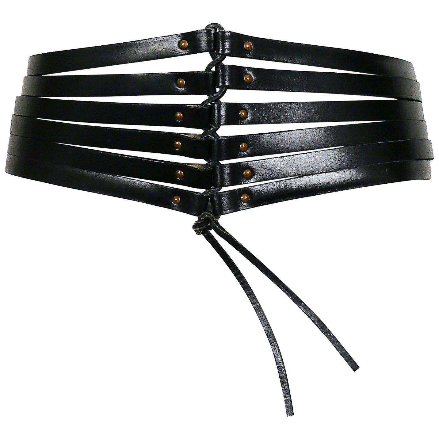 Alaia Vintage Black Leather Corset Belt For Sale