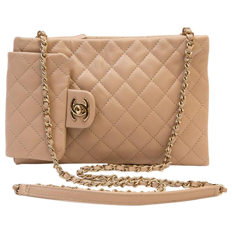 Chanel Pink Beige Lambskin Leather Clutch Bag 