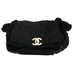 Chanel Black Lambskin Shearling Leather Bag 