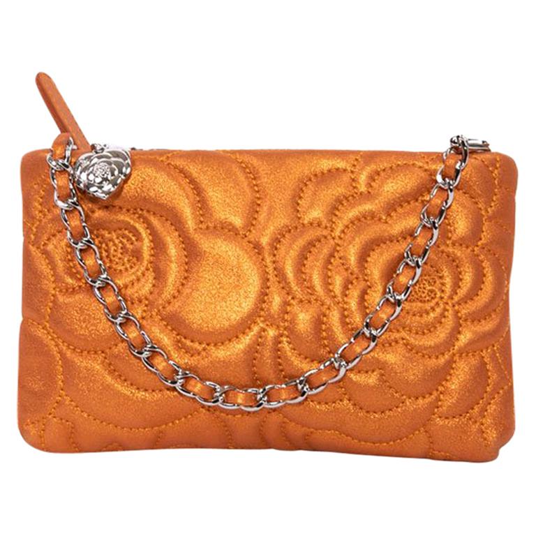 Chanel Orange Velvet Iridescent Leather Clutch 
