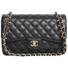 Chanel Black Caviar Leather Jumbo Double Flap Bag 