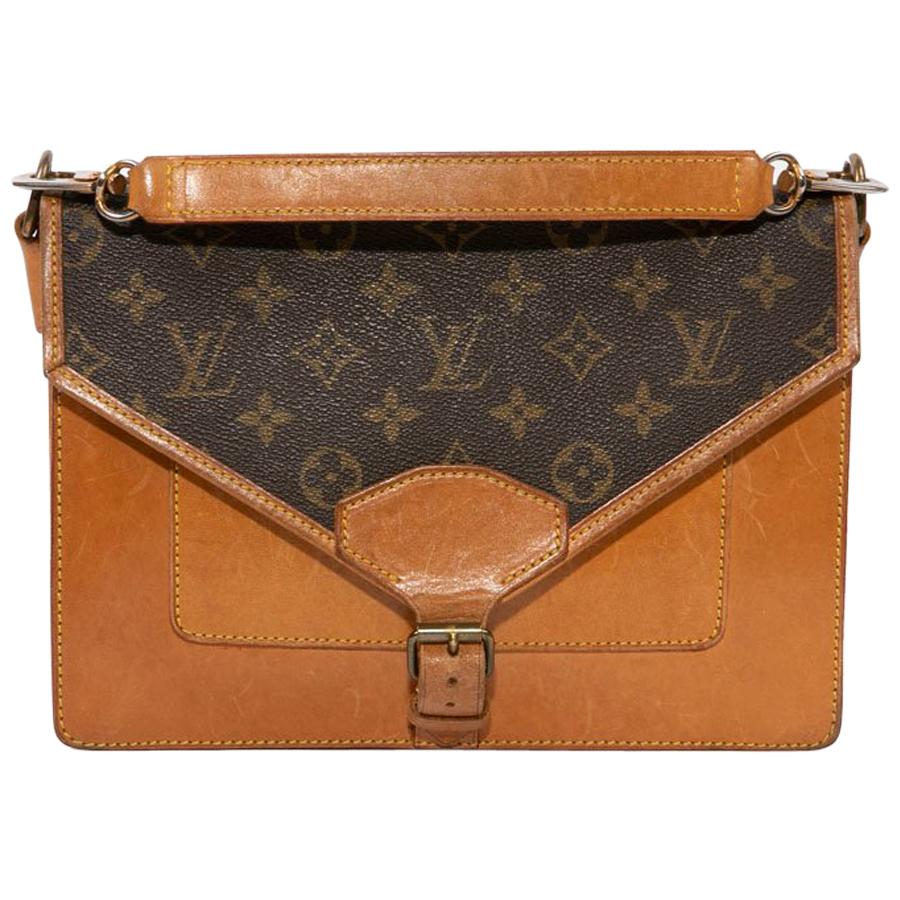 Louis Vuitton Brown/Red Leather and Monogram Canvas Double V Bag at 1stDibs