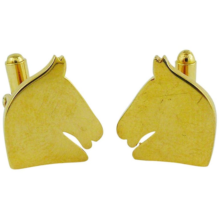 Hermes Vintage Gold Toned Equestrian Cufflinks For Sale at 1stDibs