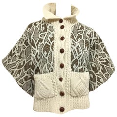 Brown and Ivory Print Sweater Jacket