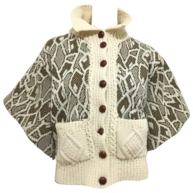 1950's Pringle of Scotland Cream Cardigan with Blue Flowers at 1stdibs