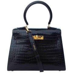 Hermès Mini Kelly Retro Bag Sellier Black Croco Crocodile Ghw 20 cm RARE