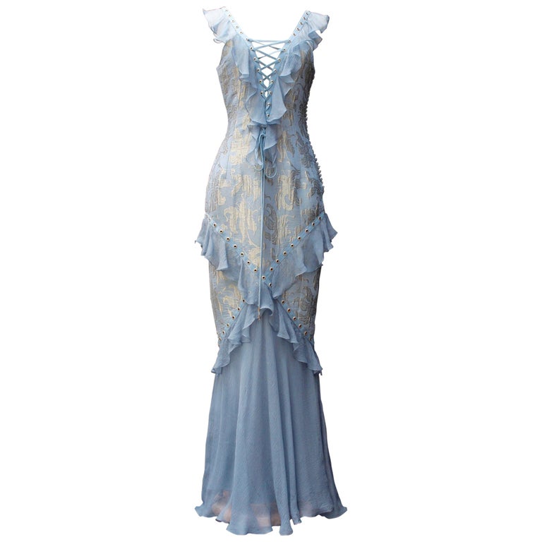 Sweetest Recent Christian Dior Deep Blue Silk Dress w Scattered Red Heart Print & Balloon Sleeves