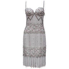 Emanuel Ungaro Couture white and pink beaded dress