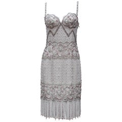 Emanuel Ungaro Couture white and pink beaded dress 