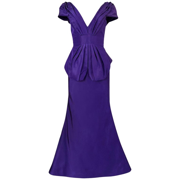 Oscar De La Renta Runway Sculptural Purple Silk Dress, A / W 2013 For ...