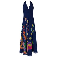 Unlabeled Karl Lagerfeld Chloe Hand Painted Halter Dress and Scarf, circa 1972